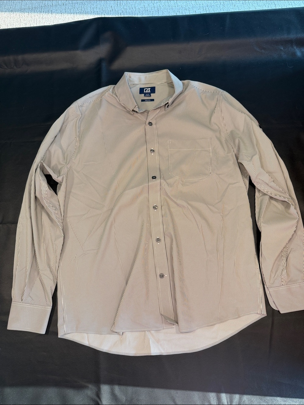 Cutter & Buck Men's Thin Striped Button-Down Shirt in Gray and White